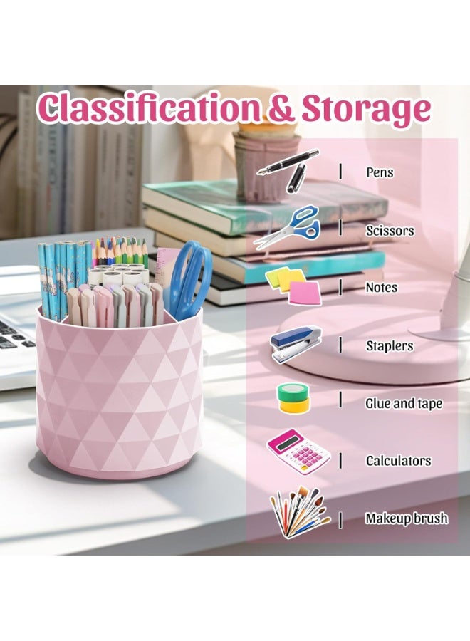 منظم مكتب لحامل الأقلام بتصميم وردي لامع يشبه الألماس – دوران 360° مع 5 أقسام تخزين، مناسب للمكتب والمدرسة والمنزل وأدوات الرسم - Image 5